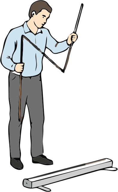 1. solis. Roll-up stenda sagatavošana: pamatnes un stieņa izņemšana no somas.