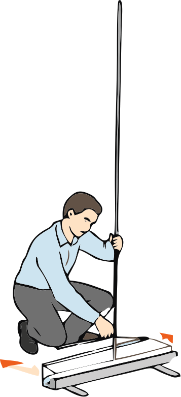 3. solis. Roll-up stenda balsta kāju atvēršana uz abām pusēm.