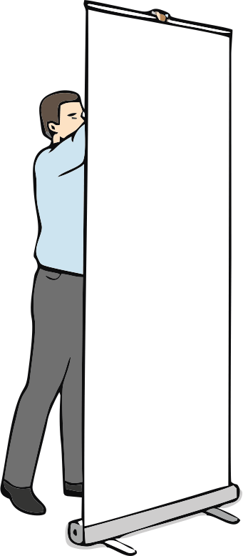 5. solis. Roll-up banera nostiprināšana pie statīva āķa.